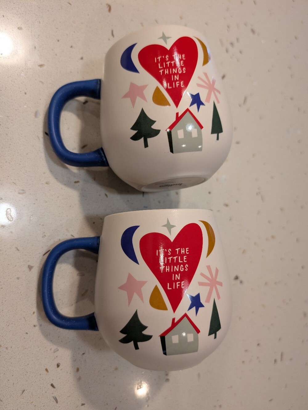 Indigo Christmas Mugs Holiday Love Heart Ceramic Set of 2 Colorful Cottage